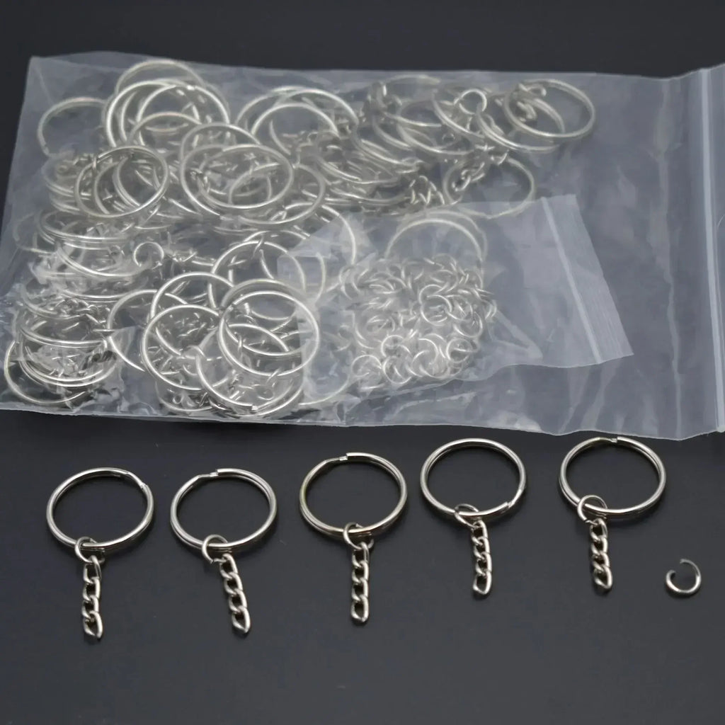 50/100pcs Metal Blank Keyring Keychain Split Rings DIY Keyfob Keys Ring Lobster Clasp Key Pendant Chains Buckles Stainless Steel