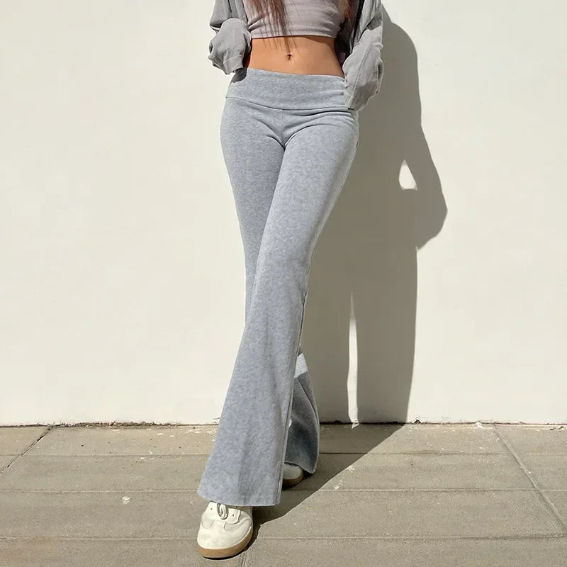 Flare Pants Y2K Slim Low-Waisted Boot Cut Pants Women Fashion Streetwear Lady