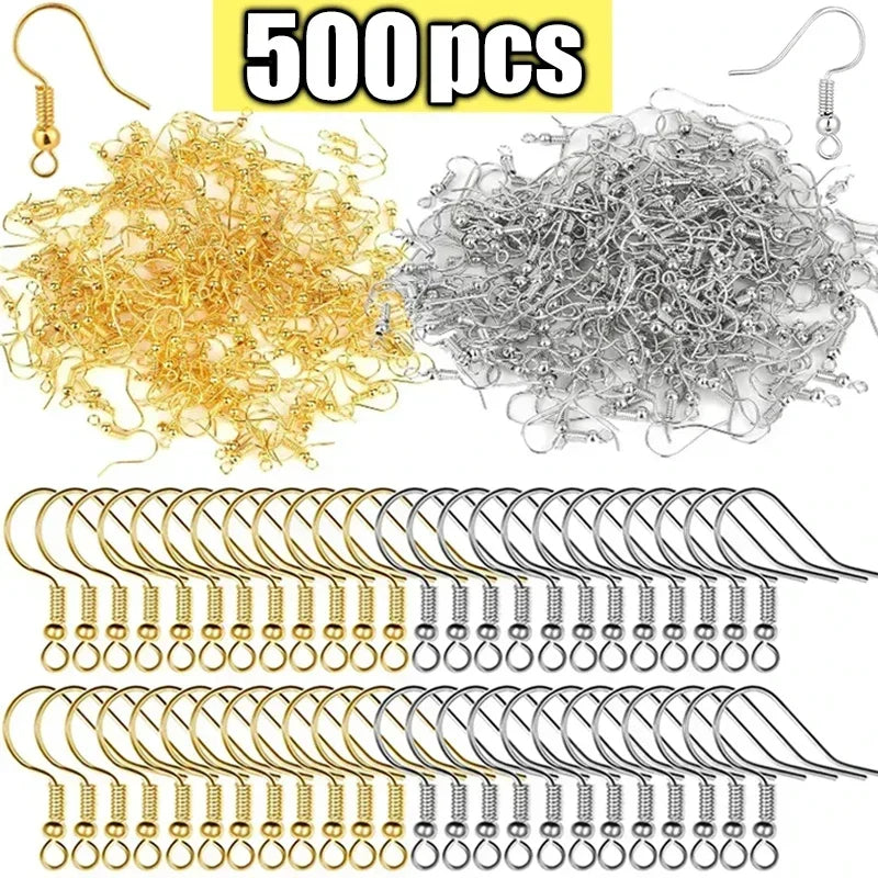 100-500pcs Stainless Steel Earring Hooks DIY Gold Silver Ear Findings Clasps Making Earwire Jewelry Supplies Parts Accessories