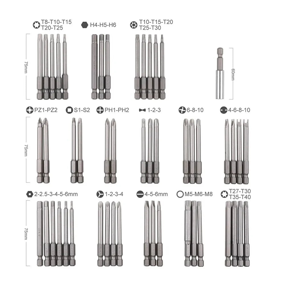 50 extra long screwdriver sets with 75mm safety screwdriver heads, Torx star shaped hexagonal wrench heads, fully automatic han