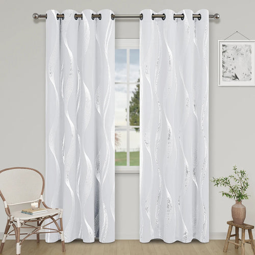 1pc High Precision Silver Embossed Wave Pattern Blackout Curtains for Blocking Light and Keeping Heat, Perfect for All Rooms
