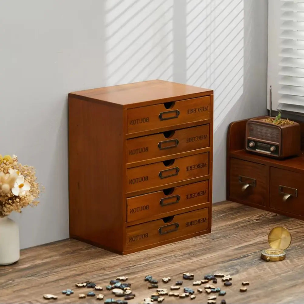 Rustic 5-Drawer Wooden Organizer Box