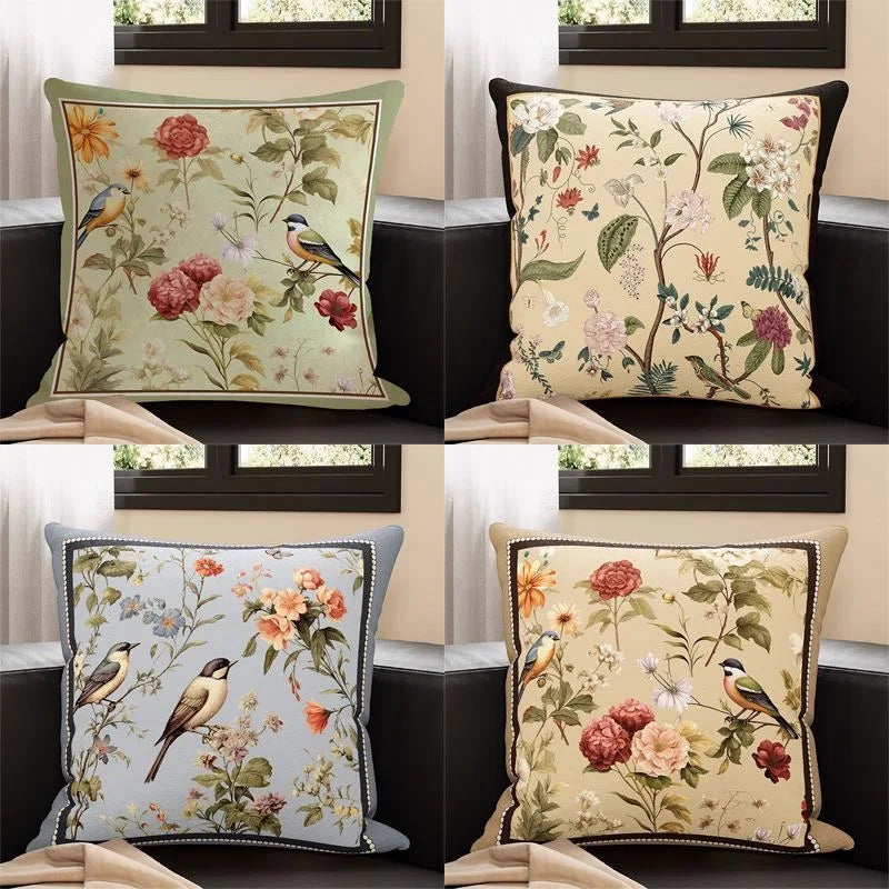 Pack of 2 Flower Bird Plant Pattern Pillow Cases Light Luxury Sofa Cushion Cover Bedside Back Pillowcase Home Decoration