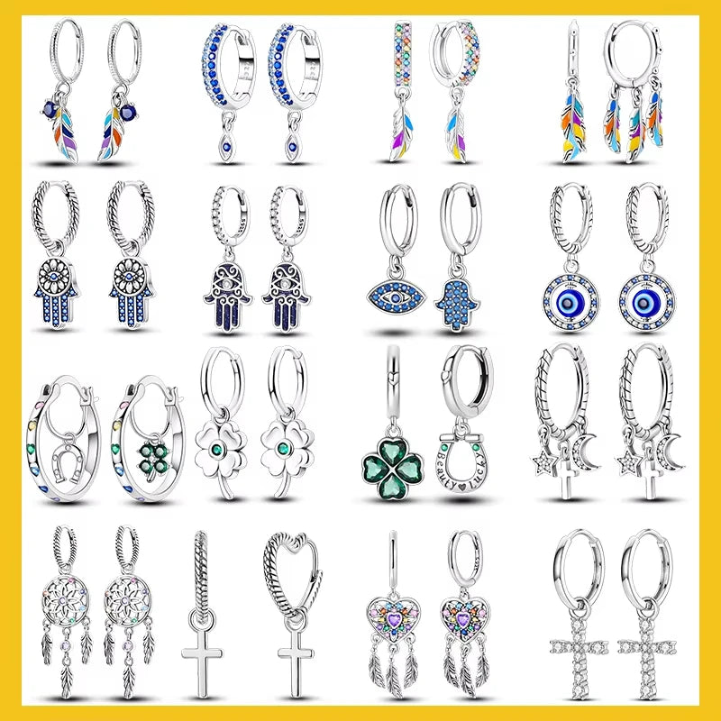 925 Sterling Silver Feather Four-leaf Clover Earrings Devil Eyes Drop Earrings For Women Engagement Wedding