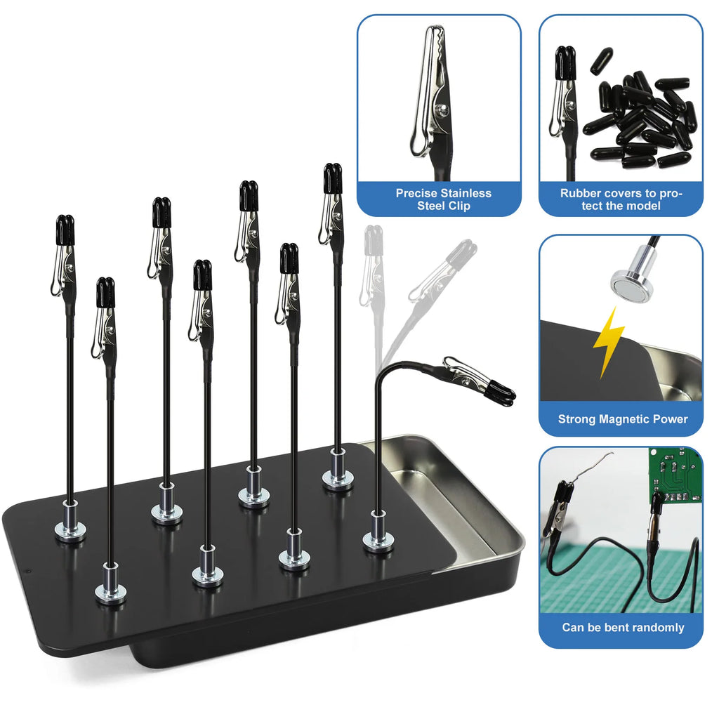 Model Painting Stand Base Holder 8pcs Magnetic Bendable Alligator Clip Sticks Set Modeling Tools for Airbrush