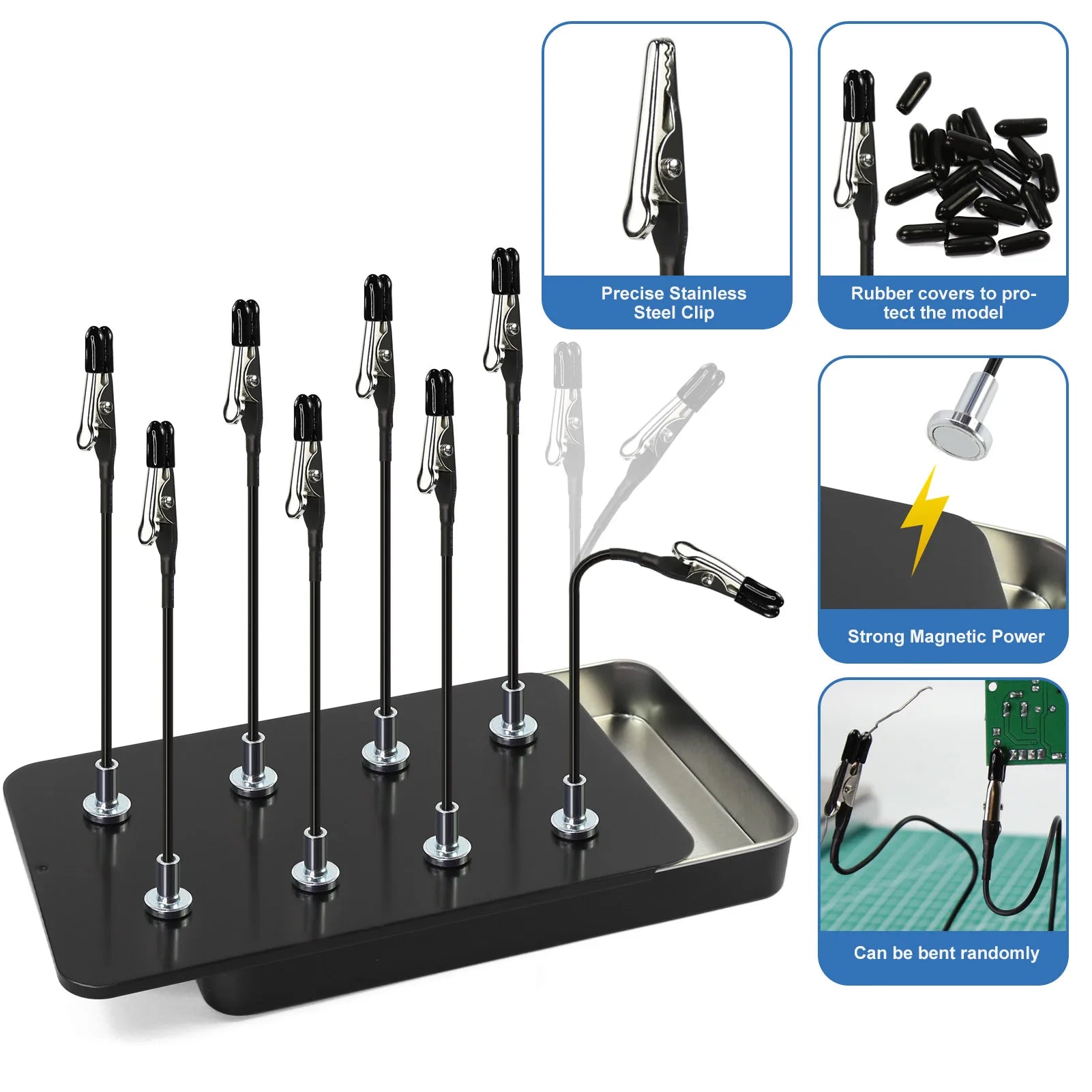 Model Painting Stand Base Holder 8pcs Magnetic Bendable Alligator Clip Sticks Set Modeling Tools for Airbrush