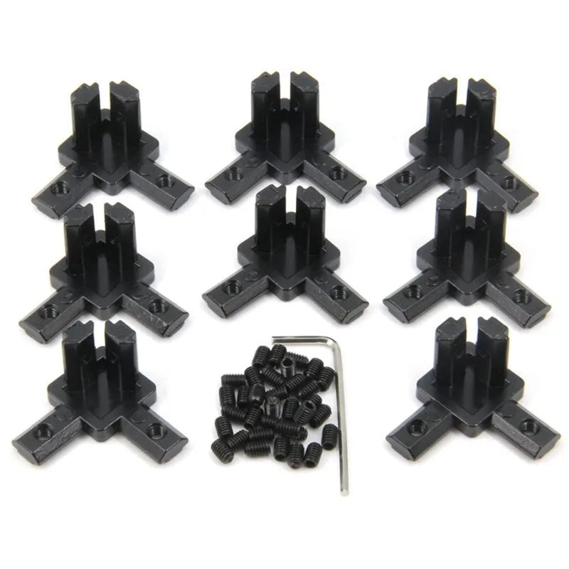 8pcs Black 3 Way End Angle Bracket Connectors For Europe Standard Aluminium Extrusion Profile 2020 Series Socket 6mm With Screws