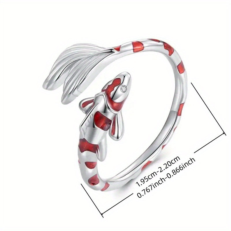 1 Teenager'S Fashion Ring Creative Enamel Red Koi Teenager'S Open Adjustable Ring Daily Casual Vacation Wear Teenager'S Thumb Ring Jewelry Gift, for Teenager, For Teenager