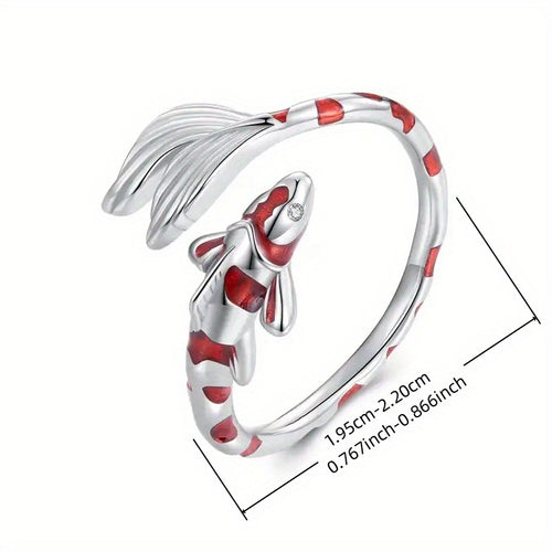 1 Teenager'S Fashion Ring Creative Enamel Red Koi Teenager'S Open Adjustable Ring Daily Casual Vacation Wear Teenager'S Thumb Ring Jewelry Gift, for Teenager, For Teenager