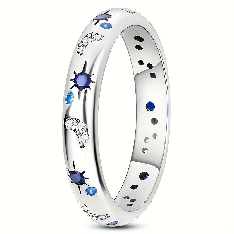 1 Teenager'S Fashion Ring Exquisitely Inlaid with Synthetic Synthetic Synthetic Zircon Star And Moon Ring Daily Casual Party Banquet Wear Ring Ramadan Jewelry Gift for Family, Friends, And Loved Ones, For Teenager, For Teenager