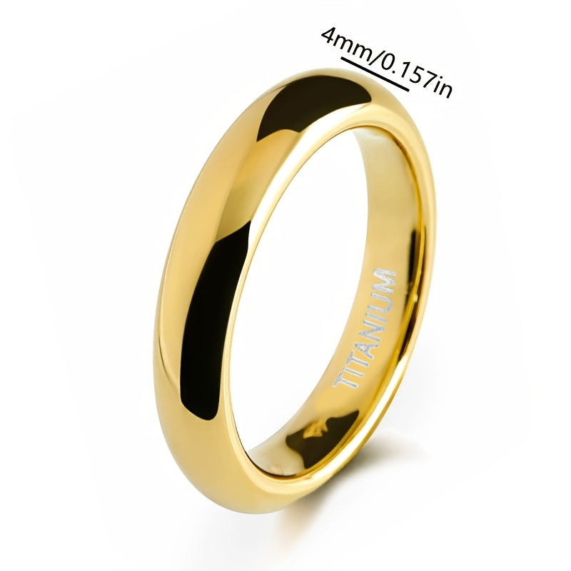 4Mm Wide Titanium Steel Gold-Plated Men'S And Women'S Ring Polished Smooth Neutral Couple Wedding Engagement Jewelry Gift