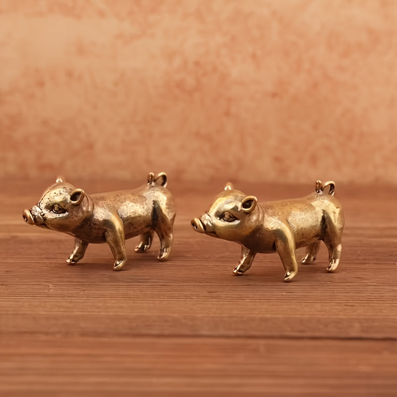 A Pair of Brass Pig Figurines - Adorable Cartoon-style Decorations, Perfect for Living Rooms or Bedrooms, No Electricity Required, Ideal Christmas and Holiday Decor, Pig-themed Ornaments, No Power Needed, Farmhouse Charm, Handcrafted Decor