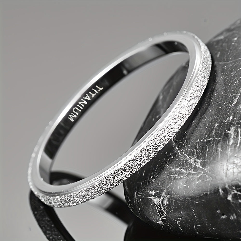 1pc 2Mm Frosted Titanium Steel Ring Women'S Easy Fashion Elegant Wedding Ring Plain Ring Engagement Ring Gift Jewelry