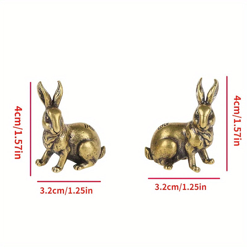 2pcs Brass Rabbit Figurines - Elegant Sitting position Desk Decor, Natural Metallic Finish Home/Office Decoration - No Electricity Needed, Indoor/Outdoor Decoration - Perfect Gift for Housewarming, Wedding, Birthday - Durable Brass Construction, Detailed
