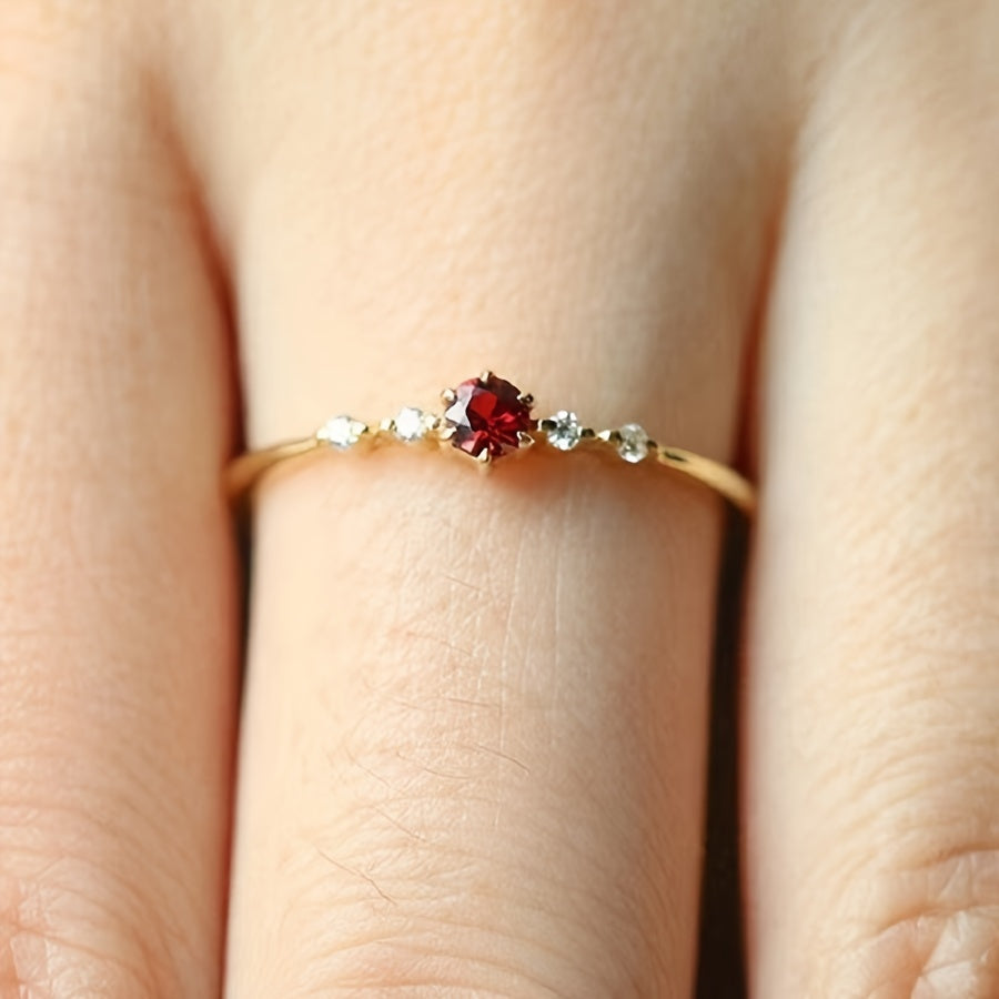A Red Main Synthetic Zirconia Copper Micro-pave Ring Suitable for Daily and Wedding Wear