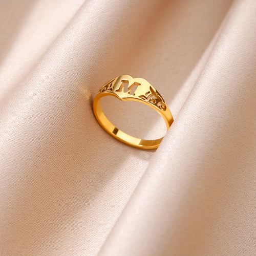 1 Stainless Steel Totem Pattern Hollow Letter Heart Ring, Easy And Elegant Ethnic Style Jewelry, Suitable for Daily Wear, Holiday Gifts, Wedding Ring