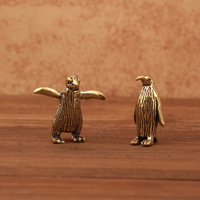 Collectible Figurines, Vintage Anime-Inspired Brass Figurines - Two Penguin Characters, Ideal for Living Room & Bedroom Decor, No Electricity Needed, Anime Room Decor|Playful Design|Detailed Craftsmanship, Penguin Decor