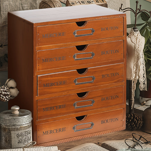 1pc retro five-layer wooden storage cabinet technology storage drawer multi-layer toolbox Ideal home office storage and accessories are suitable for jewelry storage., Storage Drawer Units