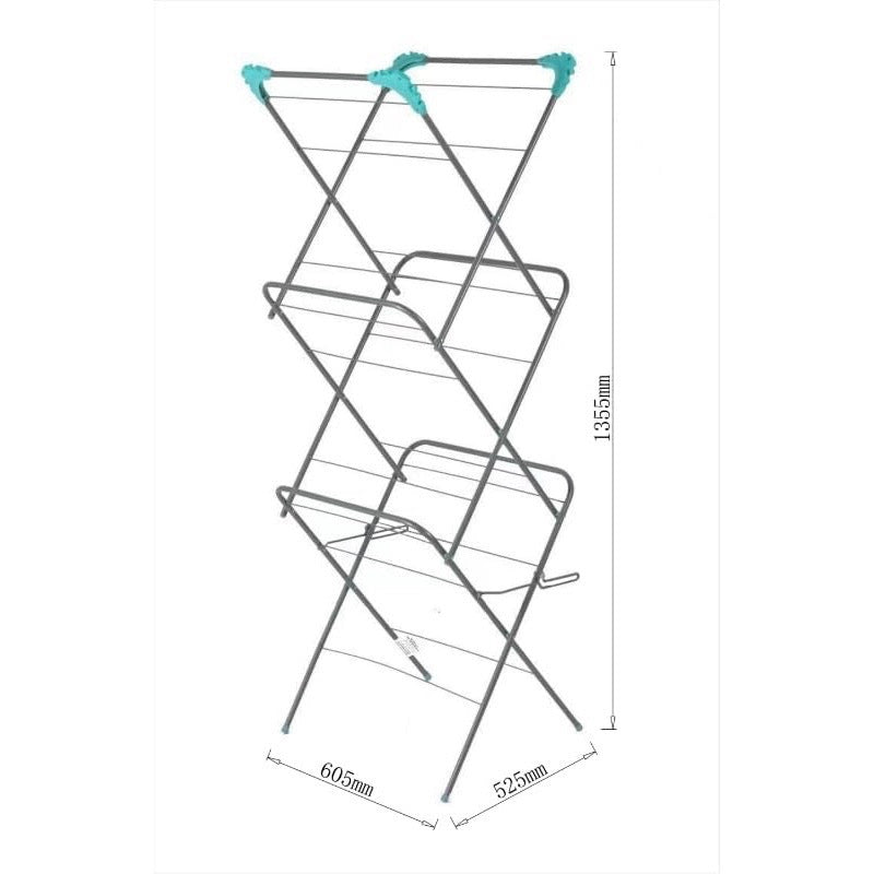 3-Tier Clothes Airer, Indoor Clothes Drying Rack with 14 m Washing Line, Silver