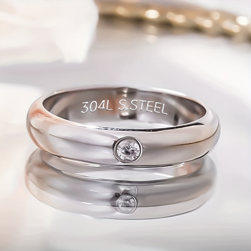 A 5Mm Round Arc Ring Featuring a 3Mm Synthetic Synthetic Synthetic Zircon, Made of 304L 304L 304L Stainless Steel, High Quality, Never Fades, Perfect for Wedding Or Engagement Gifts