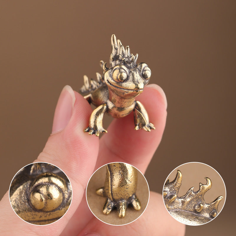 Collectible Figurines, Pure Brass Little Fire Dragon Statue Ornament, Office Living Room Desktop Decoration, Small Handheld Christmas Gift