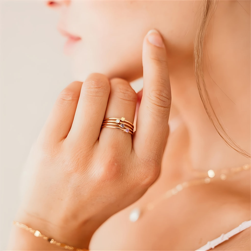 Cross-Border Hot-Selling Niche Birthstone Ring for Women, Light Luxury December Colorful Synthetic Zirconia Stainless Steel Ring, Not Easy to Fade, Hand Jewelry